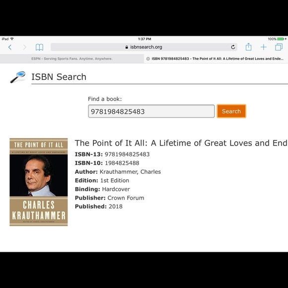 1st Edition Charles Krauthammer The Point of It All Hardcover Book - Picture 2 of 8